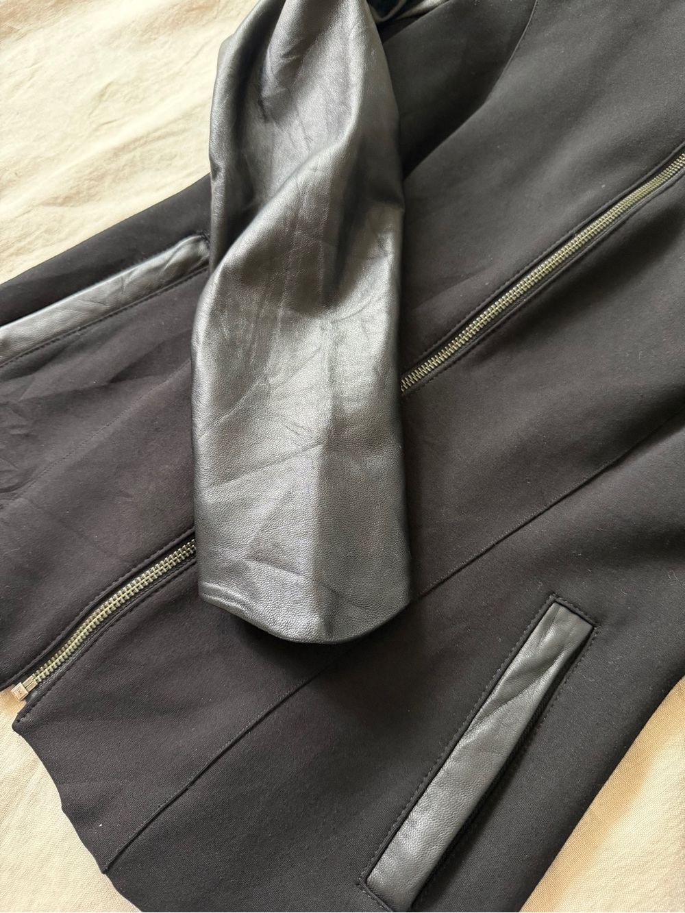 Danier Black Zip-Up Jacket with Leather Sleeves - Picture 7 of 13